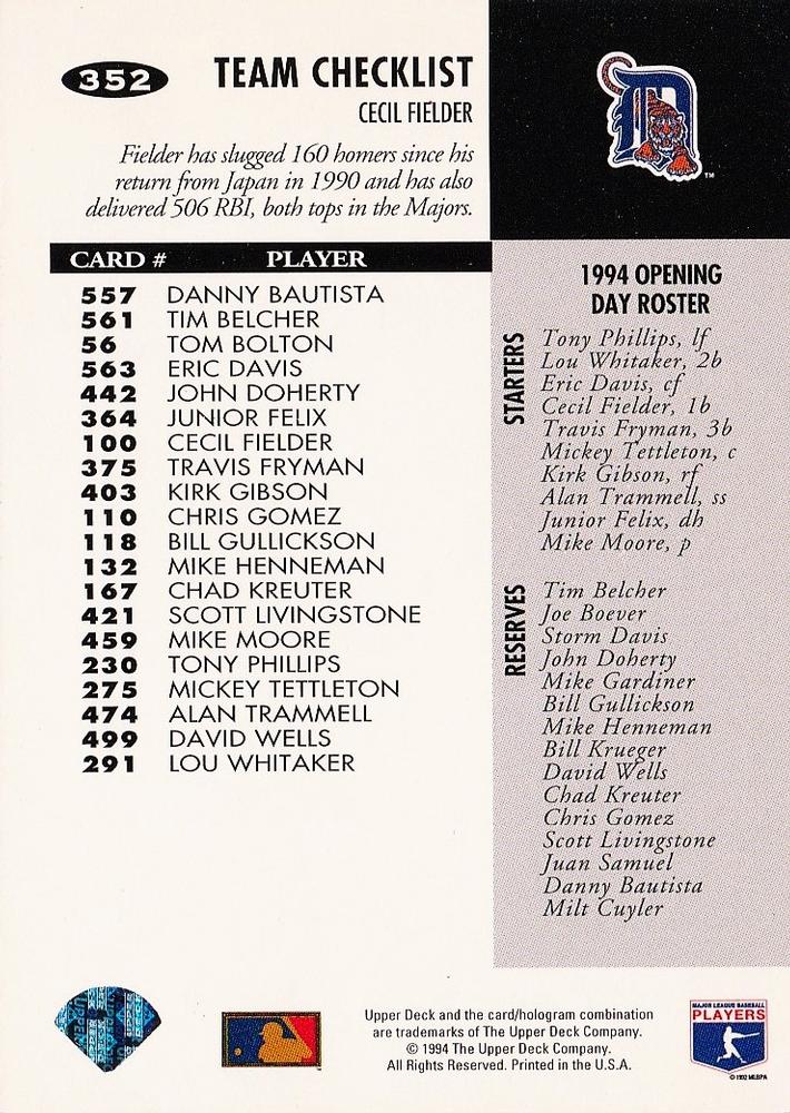 Cecil Fielder  baseball card collectible - Main Image 2