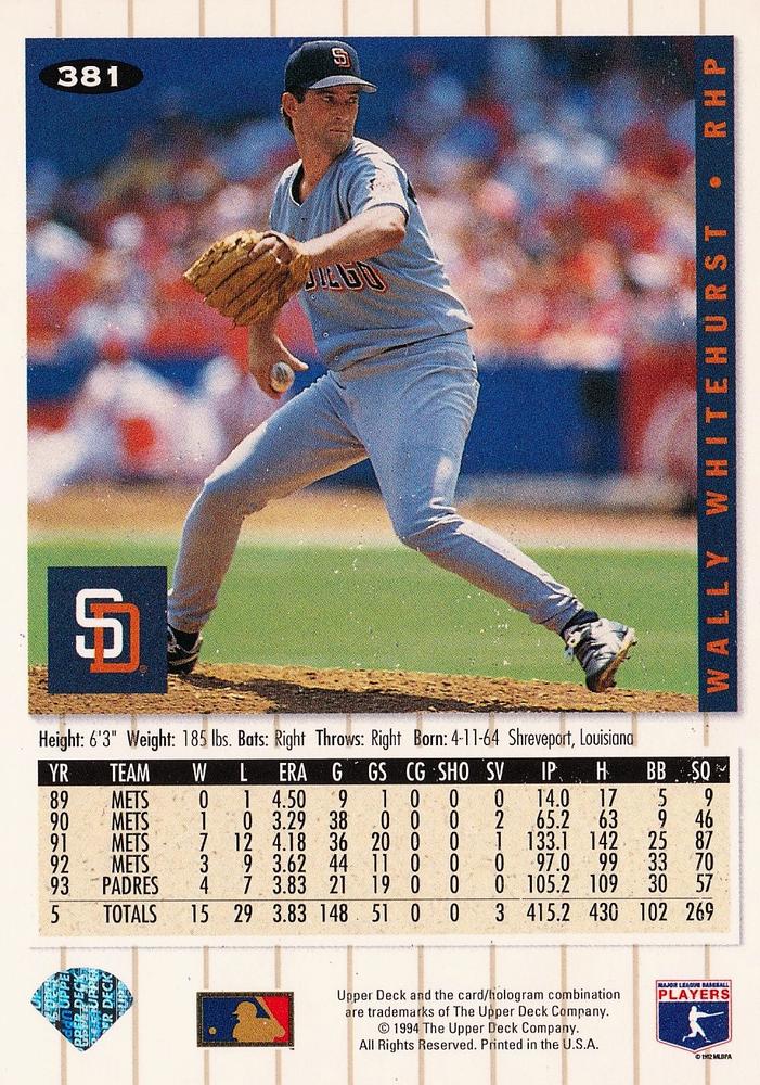 Wally Whitehurst  baseball card collectible - Main Image 2