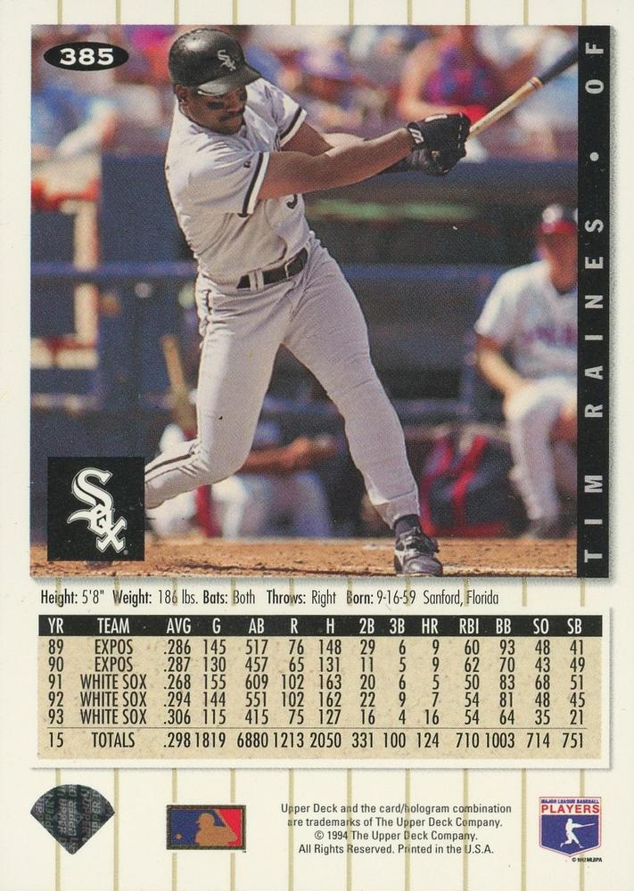 Tim Raines  baseball card collectible - Main Image 2