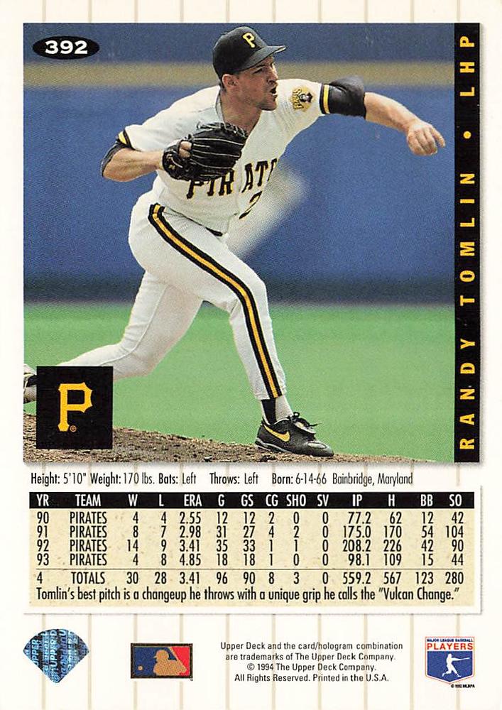 Randy Tomlin  baseball card collectible - Main Image 2