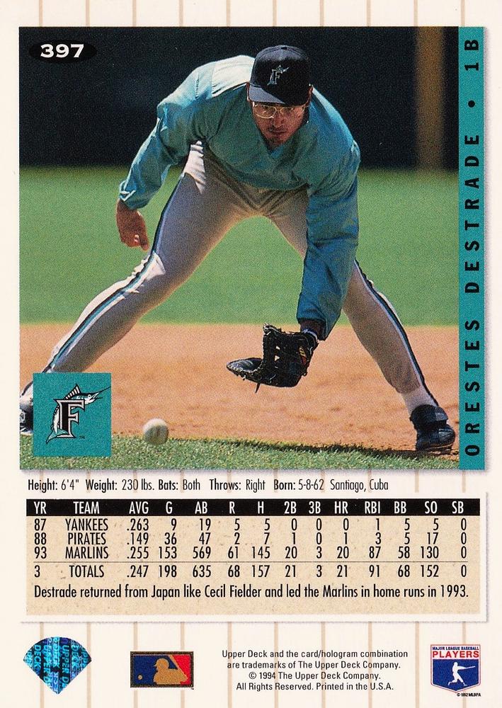 Orestes Destrade  baseball card collectible - Main Image 2