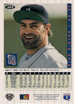 Kirk Gibson  baseball card collectible - Main Image 2