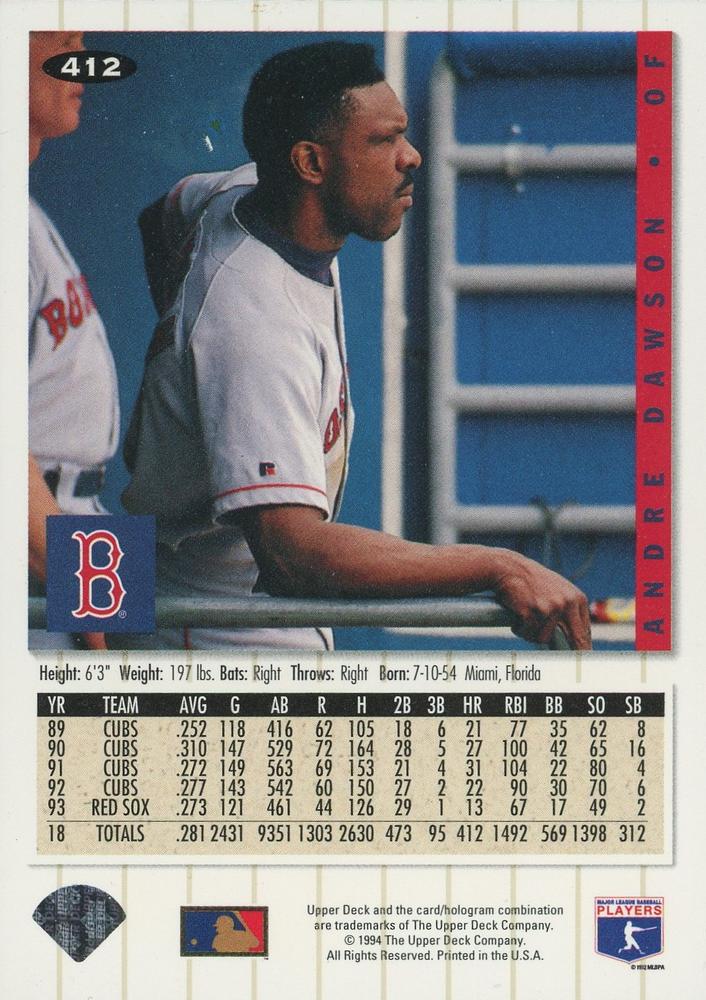 Andre Dawson  baseball card collectible - Main Image 2