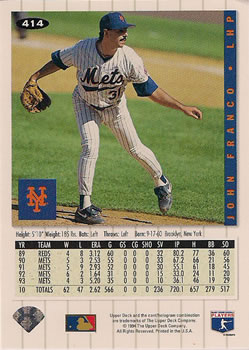 John Franco  baseball card collectible - Main Image 2