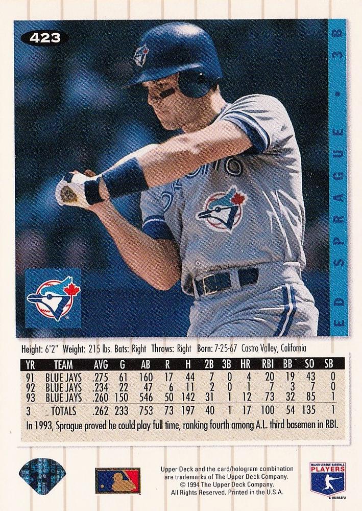 Ed Sprague  baseball card collectible - Main Image 2