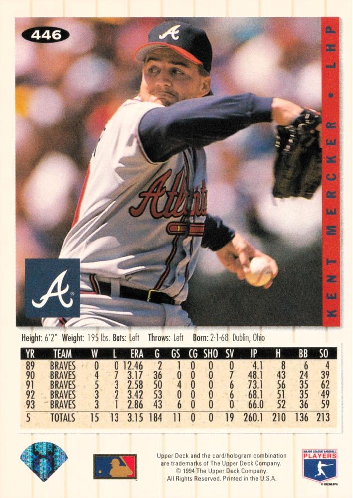Kent Mercker  baseball card collectible - Main Image 2