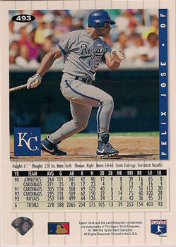 Felix Jose  baseball card collectible - Main Image 2