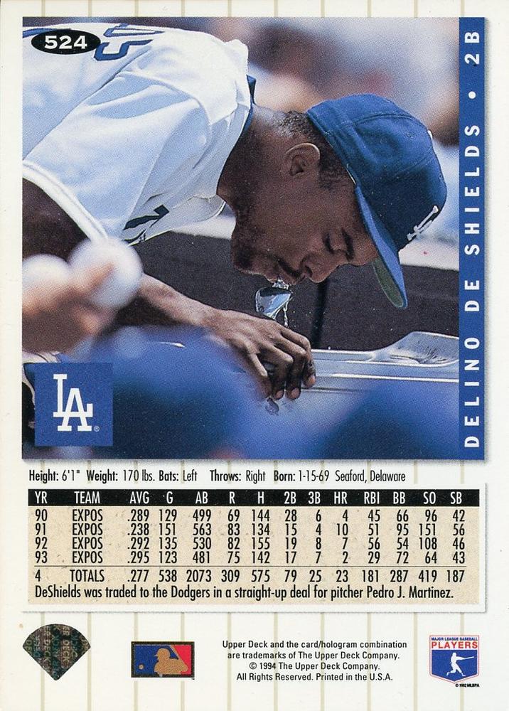 Delino DeShields  baseball card collectible - Main Image 2