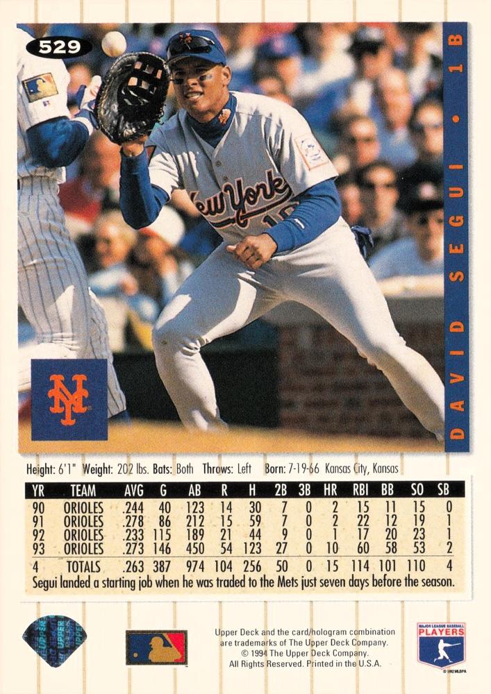 David Segui  baseball card collectible - Main Image 2