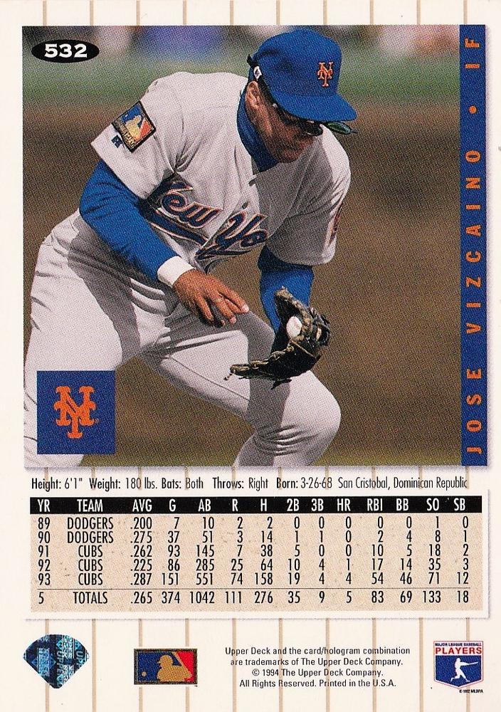 Jose Vizcaino  baseball card collectible - Main Image 2