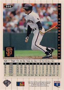 Robby Thompson  baseball card collectible - Main Image 2