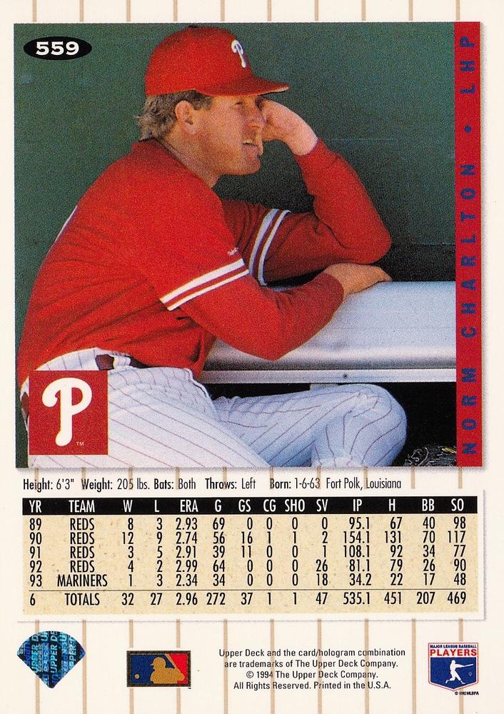 Norm Charlton  baseball card collectible - Main Image 2