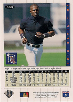 Eric Davis  baseball card collectible - Main Image 2
