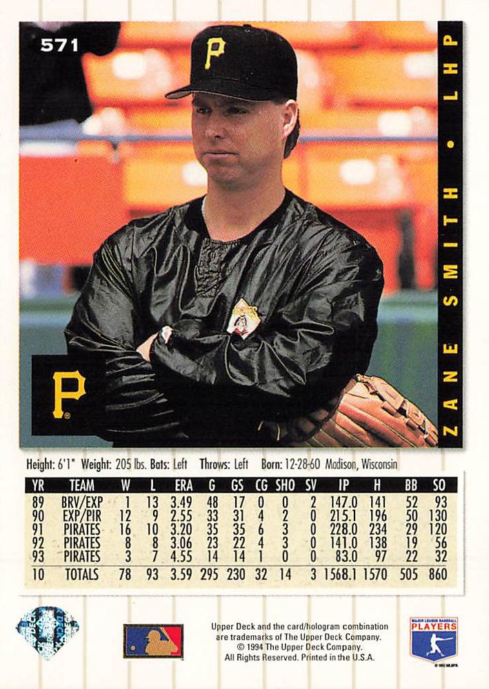 Zane Smith  baseball card collectible - Main Image 2