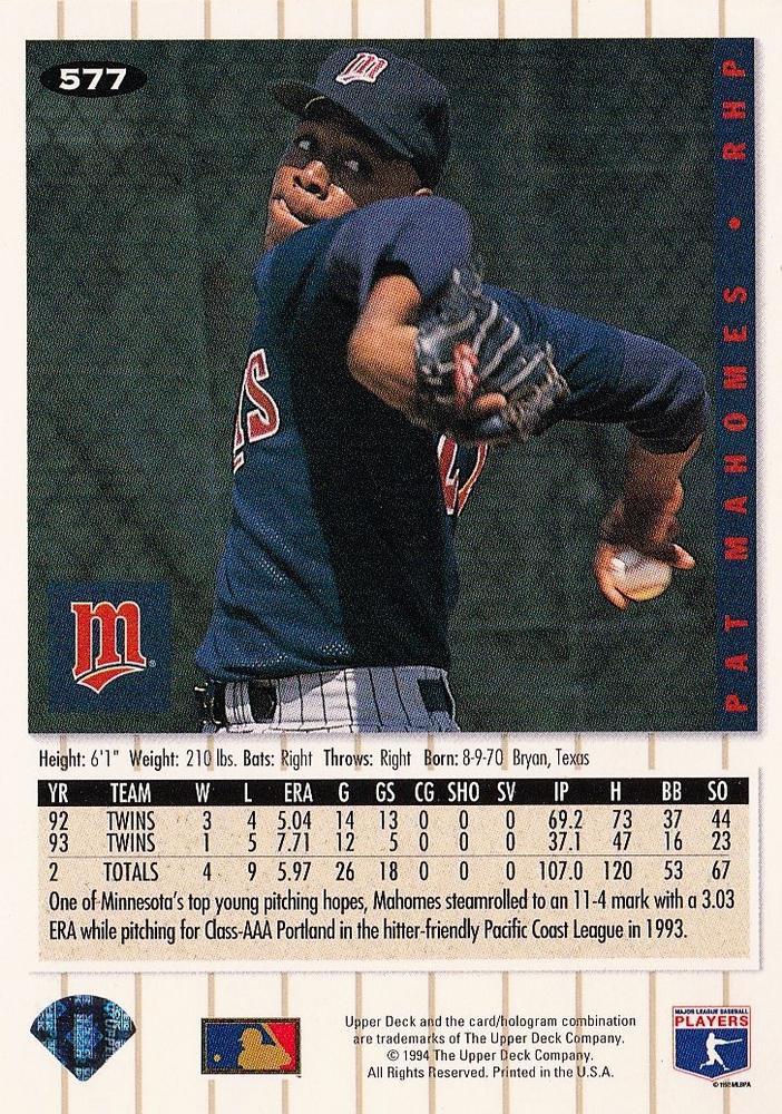 Pat Mahomes  baseball card collectible - Main Image 2