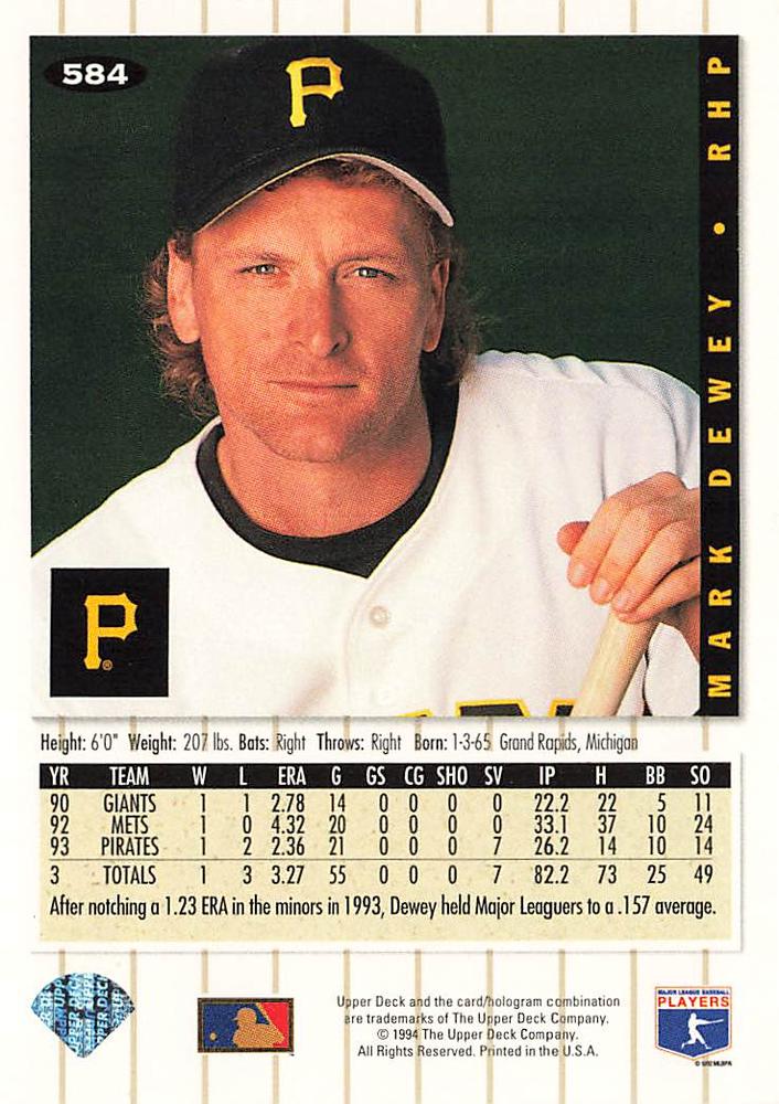 Mark Dewey  baseball card collectible - Main Image 2