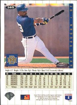 Greg Vaughn  baseball card collectible - Main Image 2