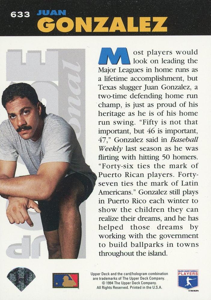 Juan Gonzalez  baseball card collectible - Main Image 2