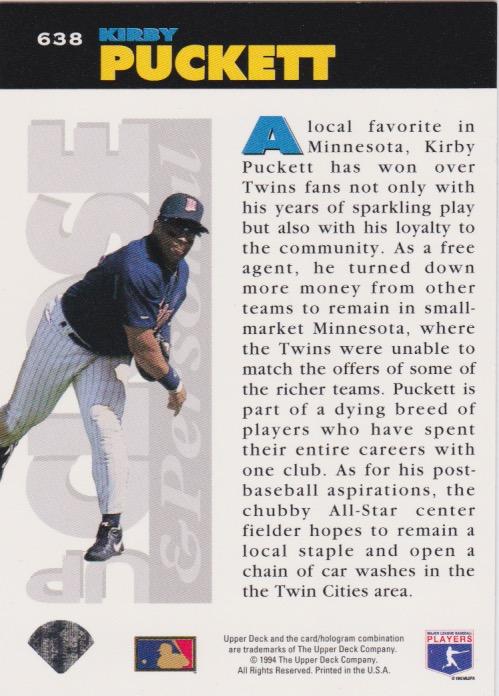 Kirby Puckett  baseball card collectible - Main Image 2