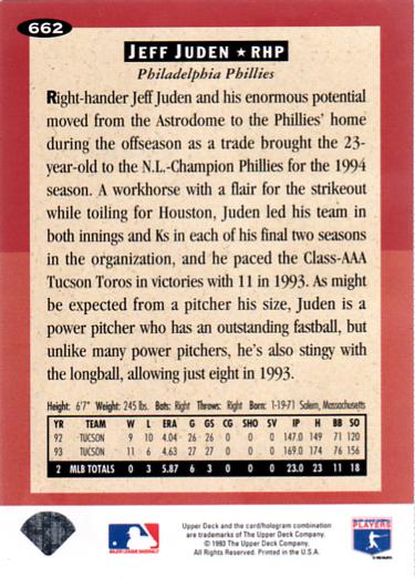 Jeff Juden  baseball card collectible - Main Image 2
