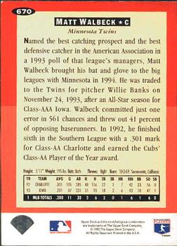 Matt Walbeck  baseball card collectible - Main Image 2