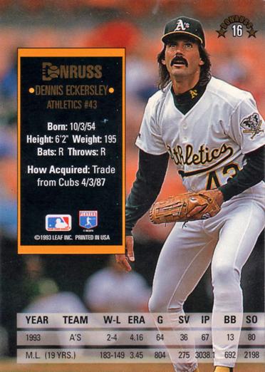 Dennis Eckersley  baseball card collectible - Main Image 2