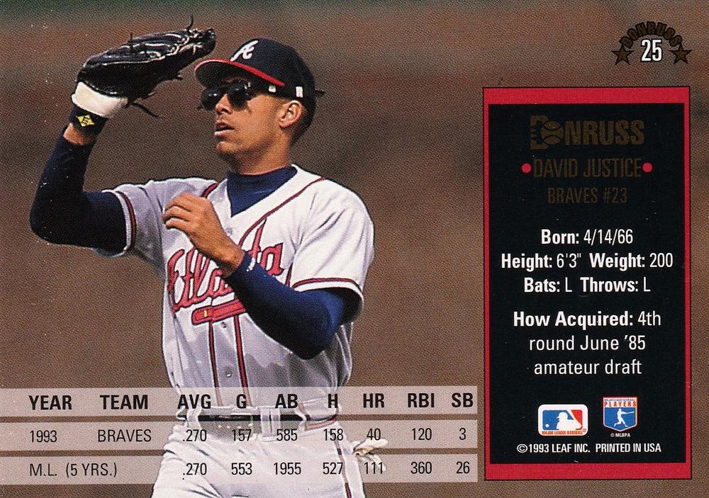 David Justice  baseball card collectible - Main Image 2