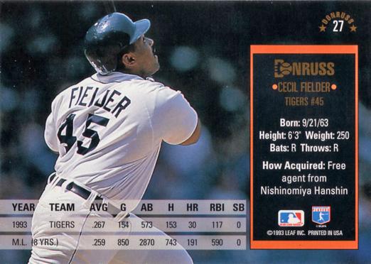 Cecil Fielder  baseball card collectible - Main Image 2