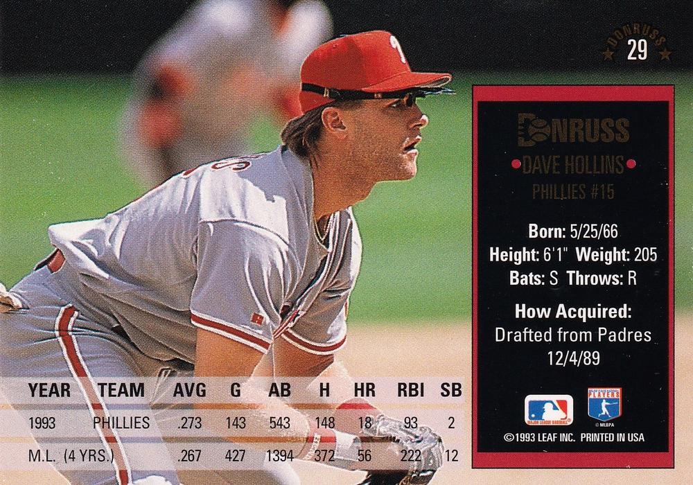 Dave Hollins  baseball card collectible - Main Image 2