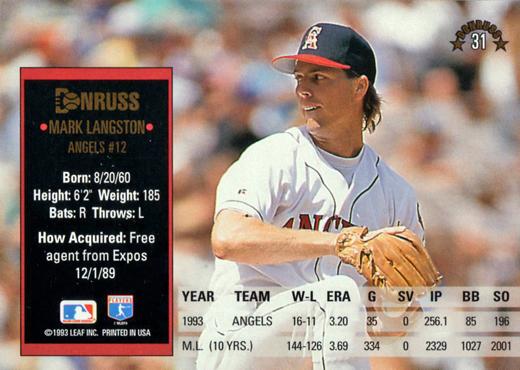 Mark Langston  baseball card collectible - Main Image 2