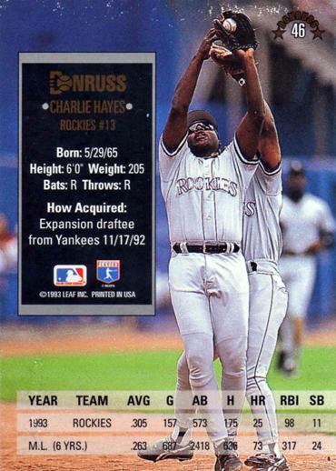 Charlie Hayes  baseball card collectible - Main Image 2