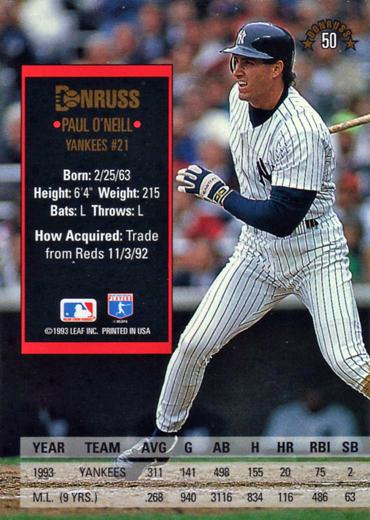 Paul O’Neill  baseball card collectible - Main Image 2