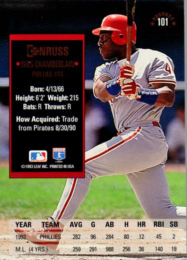 Wes Chamberlain  baseball card collectible - Main Image 2