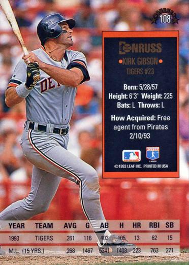 Kirk Gibson  baseball card collectible - Main Image 2