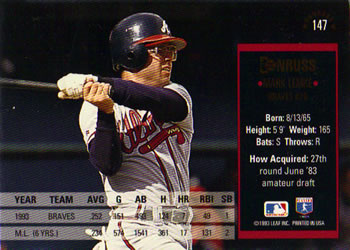 Mark Lemke  baseball card collectible - Main Image 2