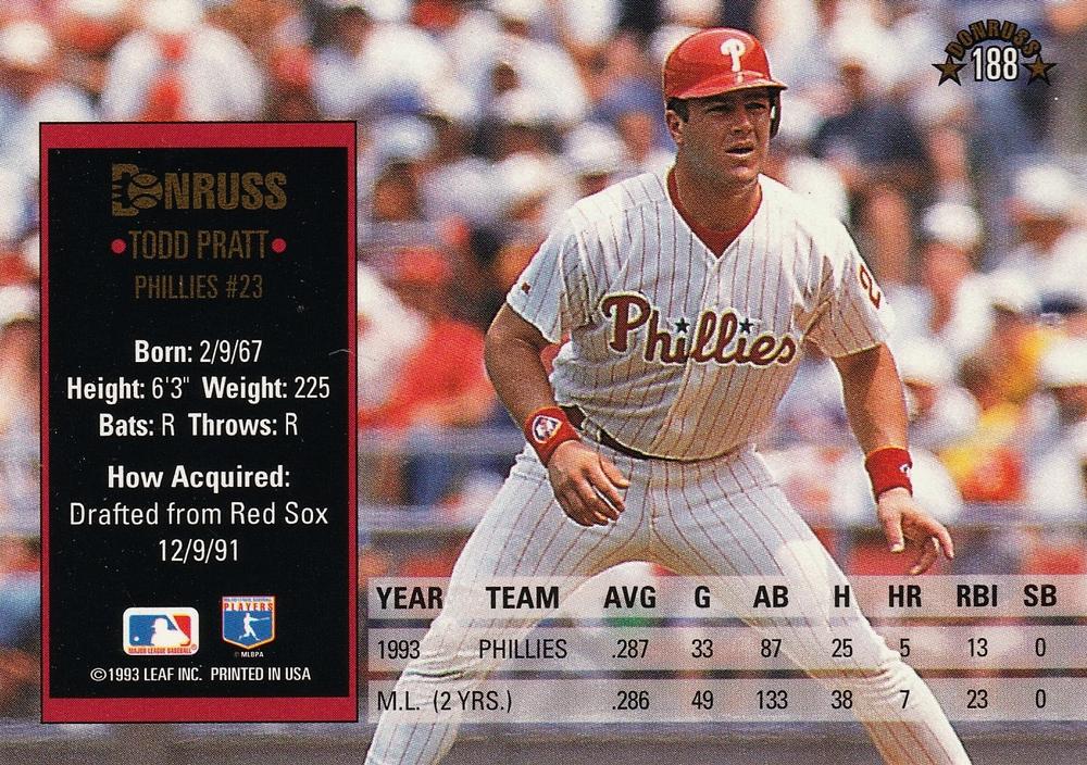 Todd Pratt  baseball card collectible - Main Image 2