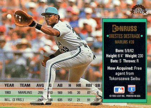 Orestes Destrade  baseball card collectible - Main Image 2