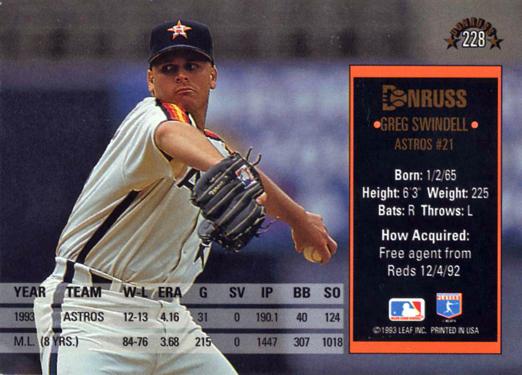 Greg Swindell  baseball card collectible - Main Image 2