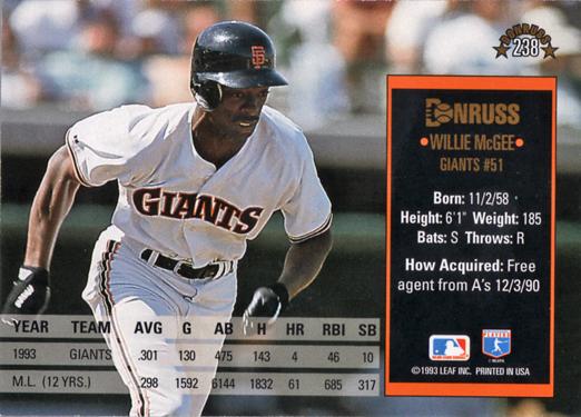 Willie McGee  baseball card collectible - Main Image 2