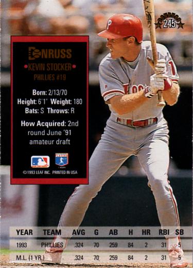 Kevin Stocker  baseball card collectible - Main Image 2