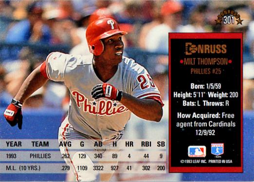 Milt Thompson  baseball card collectible - Main Image 2