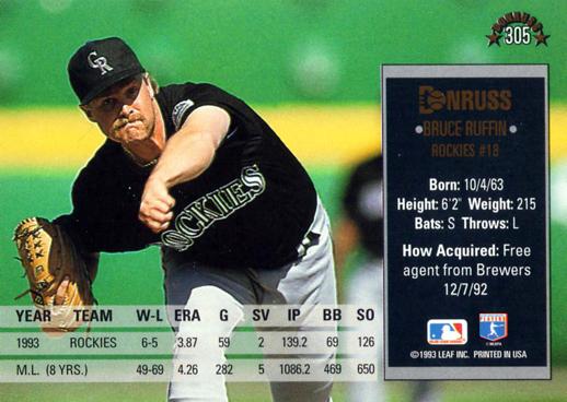 Bruce Ruffin  baseball card collectible - Main Image 2