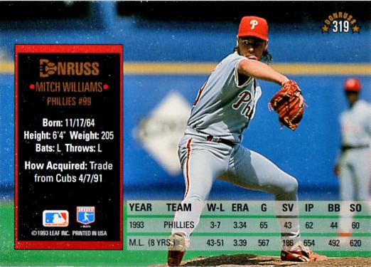 Mitch Williams  baseball card collectible - Main Image 2