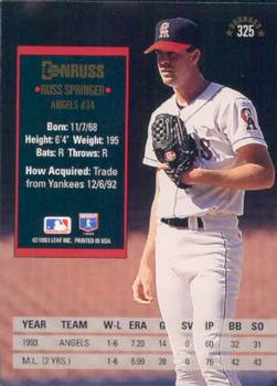 Russ Springer  baseball card collectible - Main Image 2