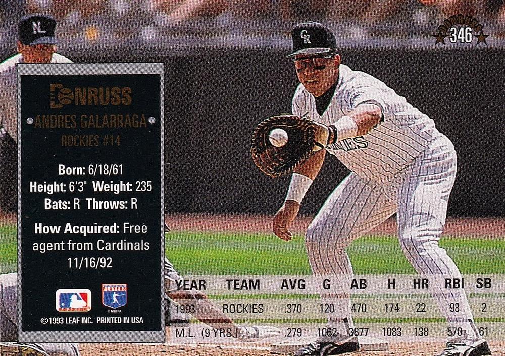 Andres Galarraga  baseball card collectible - Main Image 2