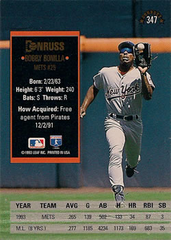 Bobby Bonilla  baseball card collectible - Main Image 2