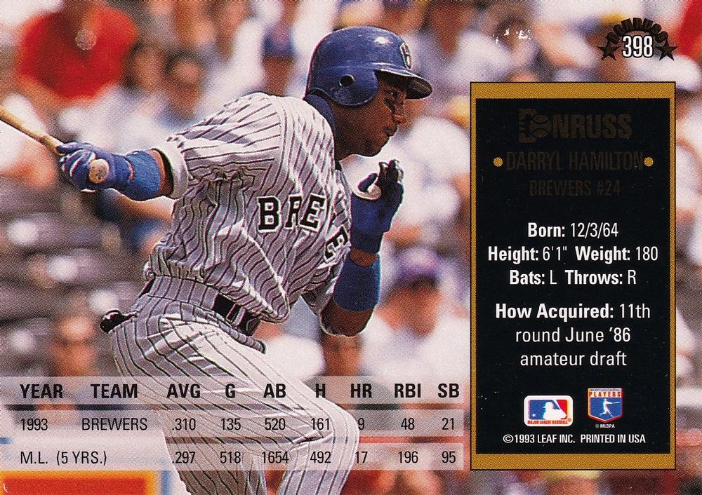 Darryl Hamilton  baseball card collectible - Main Image 2