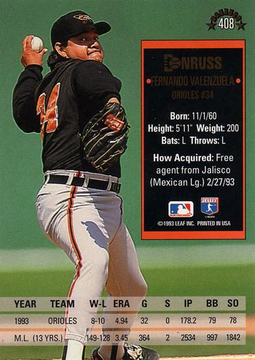 Fernando Valenzuela  baseball card collectible - Main Image 2