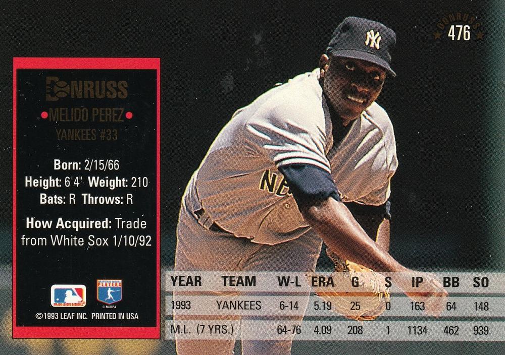 Melido Perez  baseball card collectible - Main Image 2