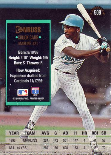 Chuck Carr  baseball card collectible - Main Image 2